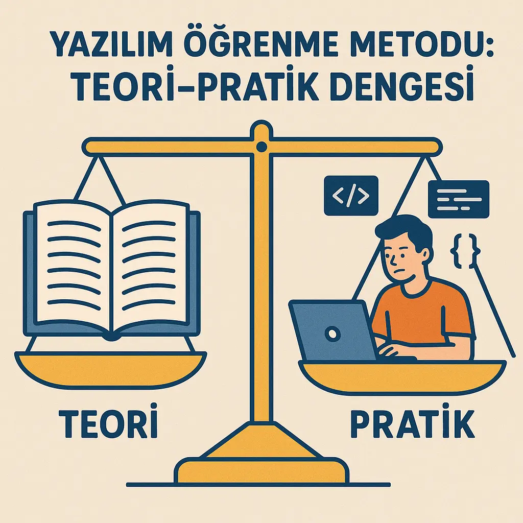 Yazılım kursu öğrenme metodu: teori ve pratik dengesi görseli